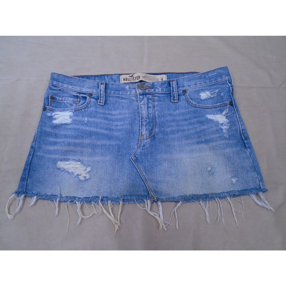 Hollister Women Skort Pleated Skirt Denim Jean Y2K Style Micro Mini Size 9